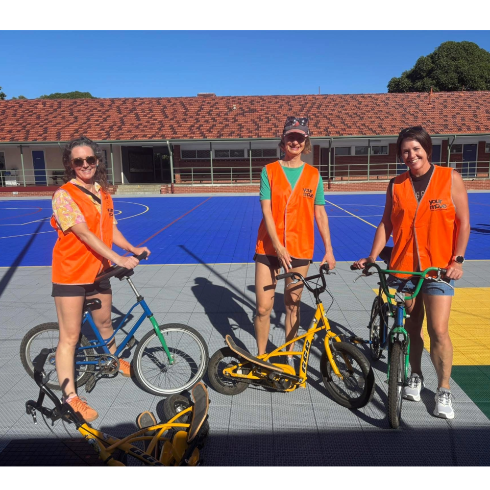 Three teachers on crazy bikes