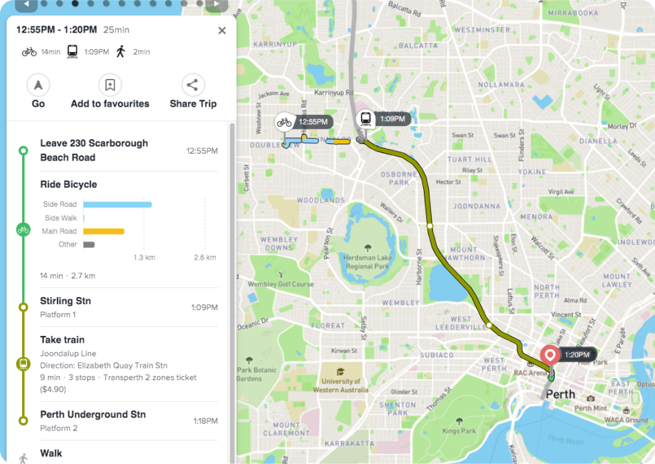 Journey planner snapshot