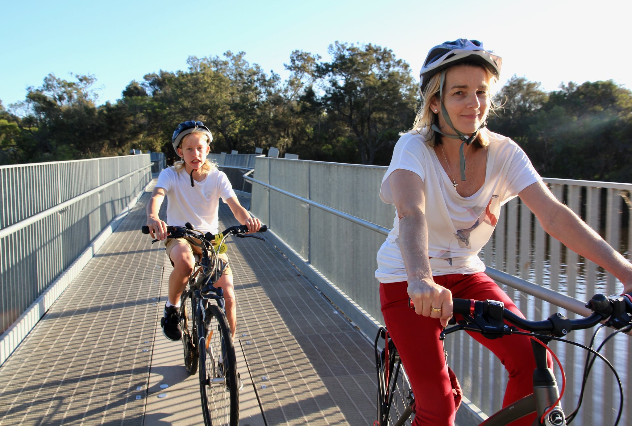 Woman and child on bike